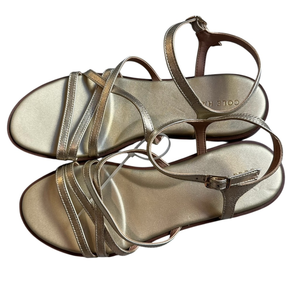 NEW Cole Haan Flynn Strappy Sandal in Soft Gold Metallic Leather - Size 7 - Picture 3 of 11